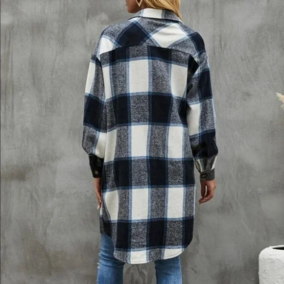 024 Cozy Plaid button up Oversized Jacket Shacket - Picture 5 of 6
